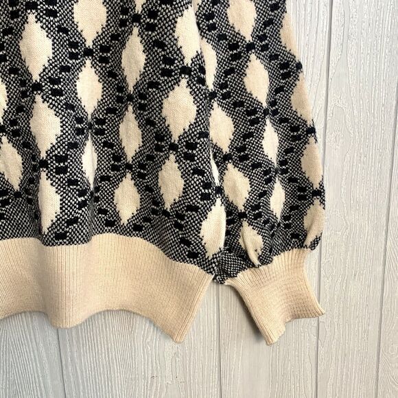 Bobeau Cream Black Diamond Puff Sleeve Sweater XL NWOT - Picture 3 of 5